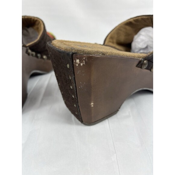 VTG Mudd Brown Suede Embroidered Clog Heels Boho Y2K Studded Platform Mules 8.5 - Picture 4 of 7